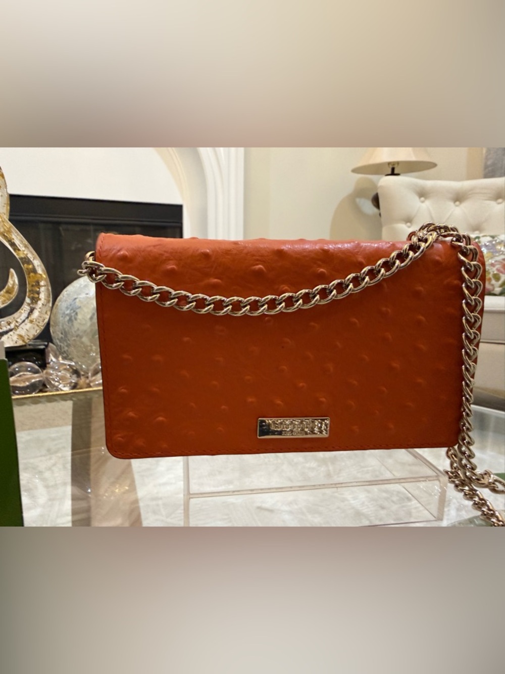 Kate Spade Ostrich Textured Leather Crossbody With Gold Chain!⭐️